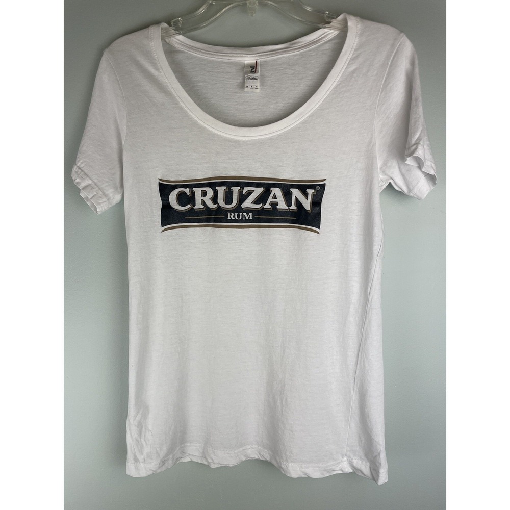 Anvil Cruzan Rum Banner White Short Logo Sleeve Graphic T Shirt Medium Bar Retro